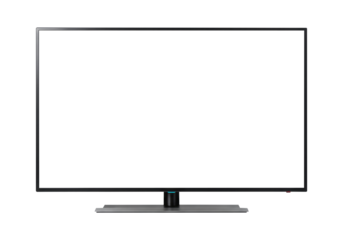 Modern Minimalist Television with Blank Screen on a Silver Stand. Cut Out, Clipping Path on Transparent Background.