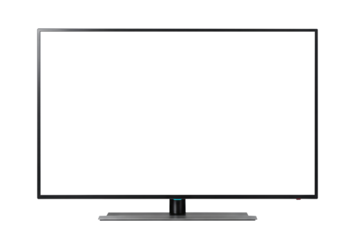 Modern Minimalist Television with Blank Screen on a Silver Stand. Cut Out, Clipping Path on Transparent Background.