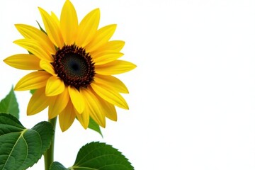 Obraz premium Vibrant yellow sunflowers, lush green leaves, isolated , summertime, bloom, garden