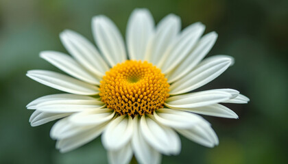 Fototapeta premium A macro shot of a single white daisy, focusing on the intricate details of its petals and the vibrant yellow center.