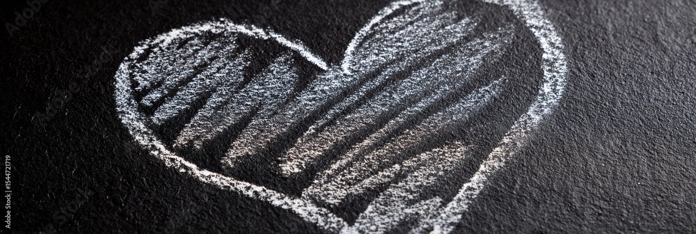 Fototapete Chalk Lines Forming a Heart Shape on a Dark Textured Surface Create a Simple yet Striking Design
