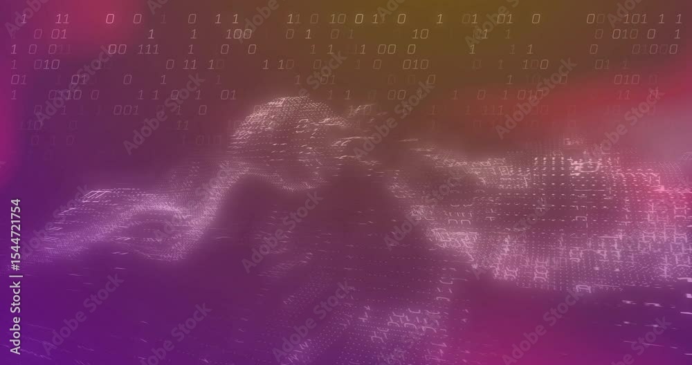 Poster gradient shifting into glowing mesh initiating binary wave flashing while visualizing data flow