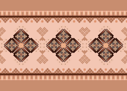 Fabric sameless pixel embroidery design, native ethnic geometric navajo patterns
