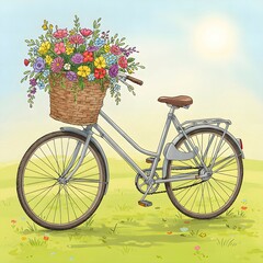 Vintage Bicycle with Flowers  Charming Outdoor Illustration