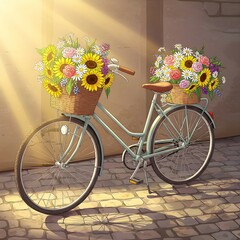 Vintage Bicycle with Flowers  Charming Outdoor Illustration