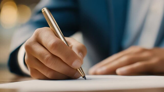 Signing a Document with a Pen in Professional Close-Up