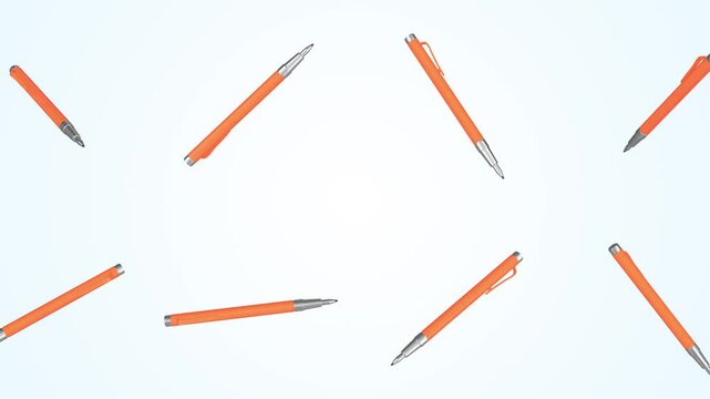 Metal Scribers Falling on a Light Blue Background. Marking Tools 3D. 4K