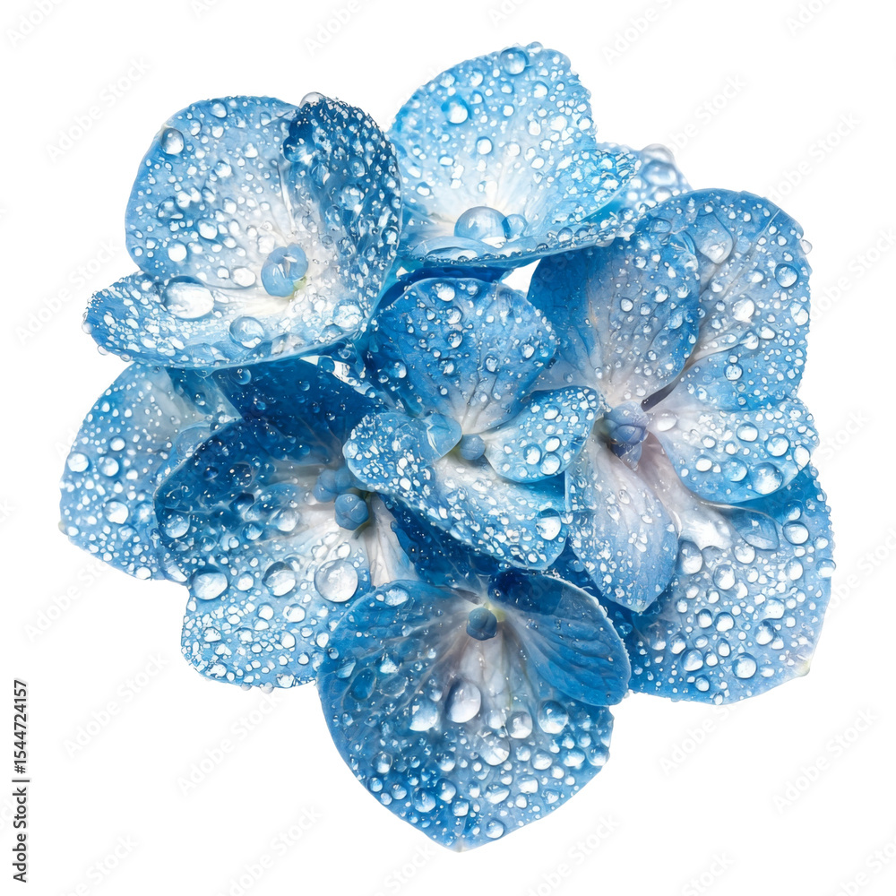 Poster blue hydrangea flowers with water droplets create refreshing and vibrant display. delicate petals gl