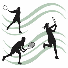 Tennis Player Silhouettes Vector Sheet - Dynamic Minimalist Sports Icons