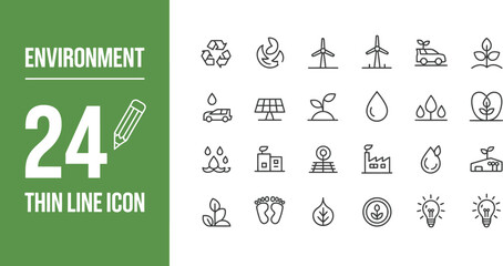 Environment thin line icon set featuring ecology and nature