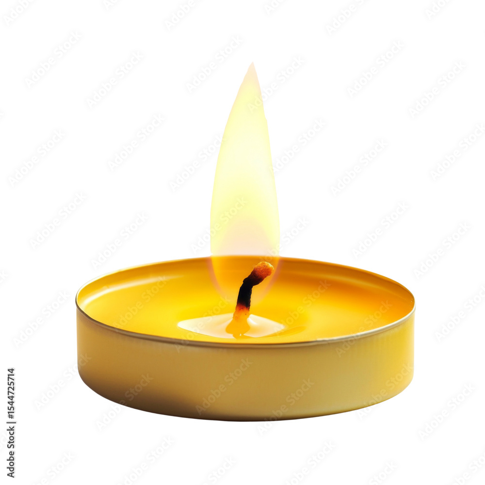 Poster bright yellow candle with flickering flame, creating warm and inviting atmosphere. perfect for relax