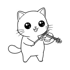 Obraz premium cat playing biola. coloring page. cat coloring