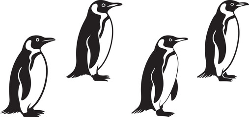 Obraz premium Four Black and White Penguin Silhouettes Standing monochrome
