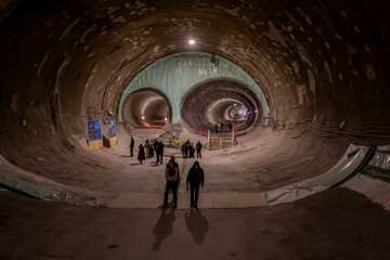 Tour of the excavated stations Olbrachtova and Pankrac D and the adjacent line tunnels. Behind the...