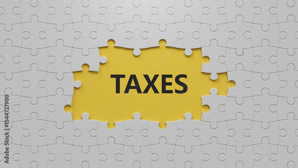 Fototapete the white puzzle pieces with missing pieces with taxes business word.close up of the white puzzle pi