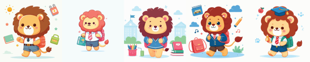 cute lion vector going to school