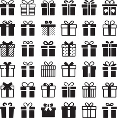Collection of Gift Box Icons with Various Patterns