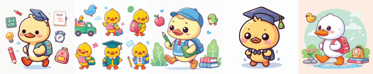 Fototapeta premium cute duck vector going to school