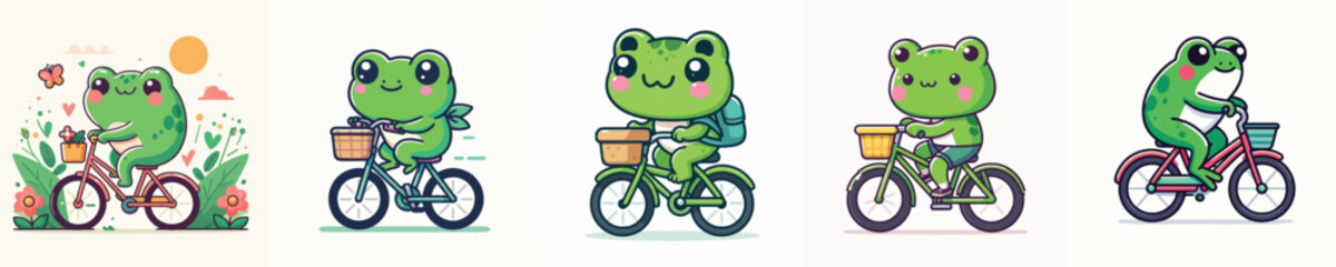 cute frog riding a bike vector