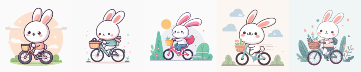 cute rabbit riding a bike vector