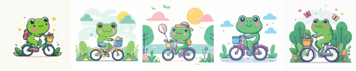 cute frog riding a bike vector
