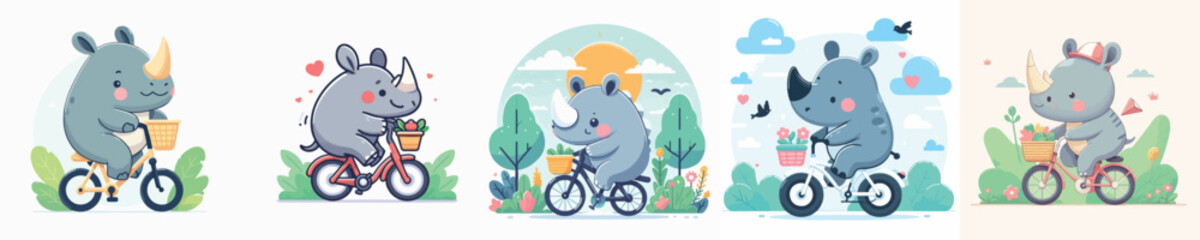cute rhino vector riding a bike