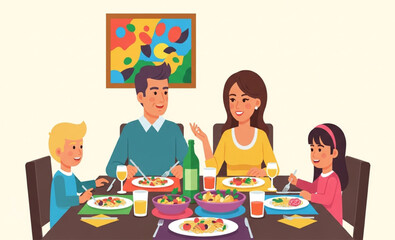Happy family enjoying dinner at the table