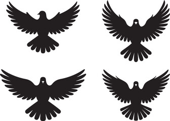 Obraz premium Four Black Silhouettes of Doves Wings Spread Wide pigeon