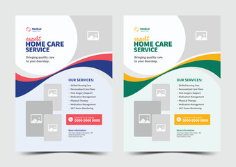 Fototapeta premium Creative wavy medical flyer for expert home care service in two color variations