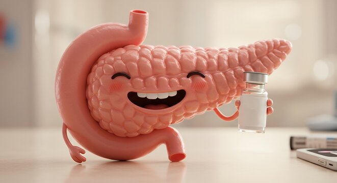 Cartoon pancreas holding vaccine