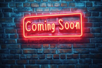 Obraz premium Coming soon neon sign on a brick wall