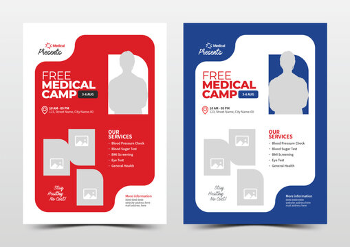 Medical flyer and poster template – Red and blue design for hospital, doctor, and clinic promotion - Powered by Adobe
