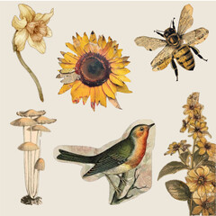 vintage beach,star ,moon,flower,butterfly,birds,bee,cat Grunge punk dots texture. Vector illustration for vintage music poster or banner.