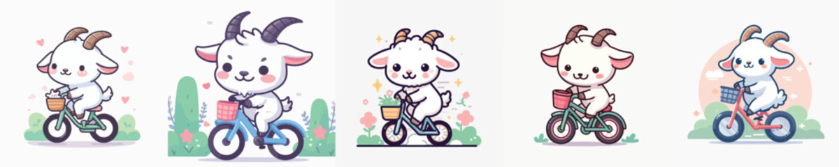 cute goat riding a bike vector
