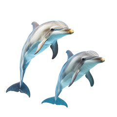 Dolphins swimming gracefully in ocean, showcasing their playful nature and intelligence. These marine mammals are known for their acrobatics and social behavior