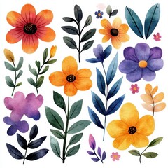 Colorful Floral Illustration Featuring Vibrant Flowers and Leaves