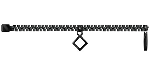 Realistic Black Zipper Isolated On White Background, Zip With Pullers Vector Illustration.	