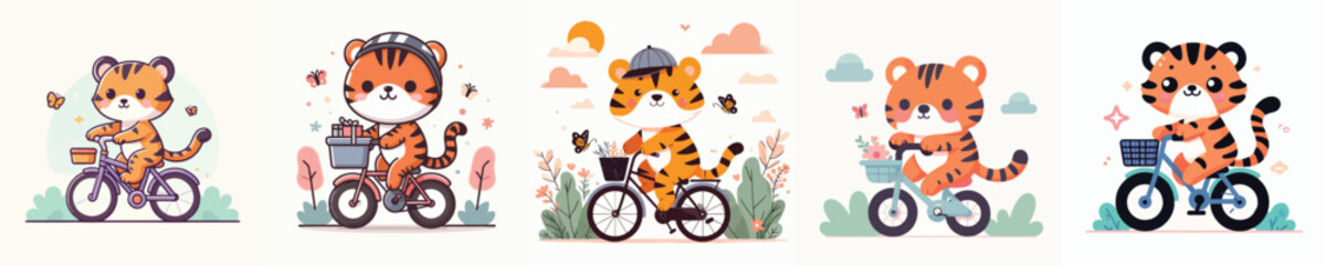 cute tiger riding a bike vector
