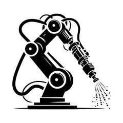 Industrial robotic arm spraying liquid black icon