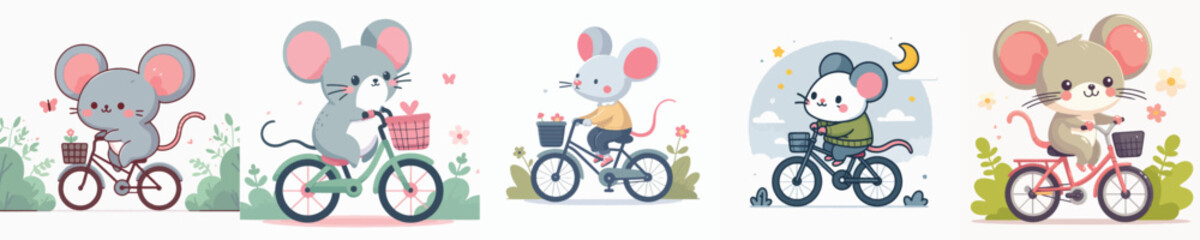 cute mouse vector riding a bike