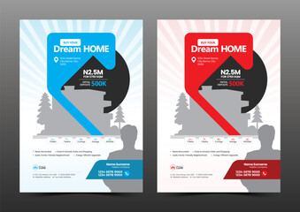 Modern real estate flyer template with sunlight background effect – Red and yellow color versions