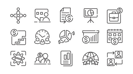 Business people linear icon set. Management, skills, practice, training, networking, knowledge, goal, setting, progress, coaching, meeting outline icons. Ui thin line icon pack.