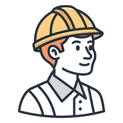 Construction Worker Icon - Builder in Hard Hat Flat Line Vector