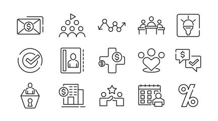 Business people linear icon set. Management, skills, practice, training, networking, knowledge, goal, setting, progress, coaching, meeting outline icons. Ui thin line icon pack.