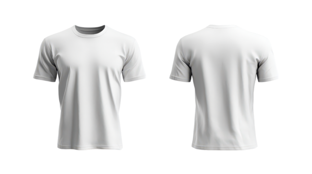 Men's plain white crew neck t-shirt displayed front and back, studio lightingTransparent background, PNG file