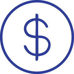 Bold blue dollar sign icon within a circular frame simple and clean design