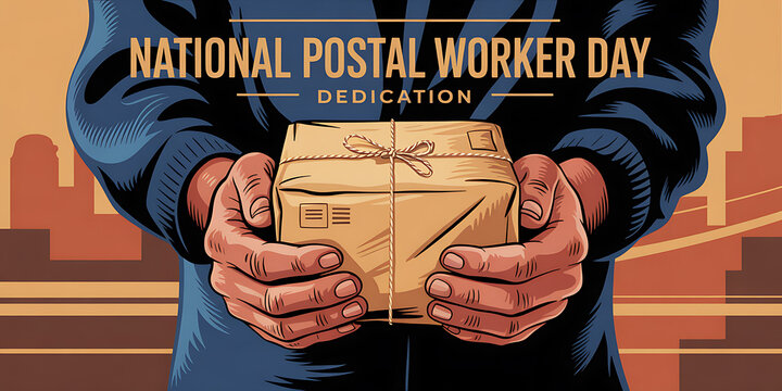 National Postal Worker Day Banner | Red uniformed postal hero celebrates National Postal Worker Day
