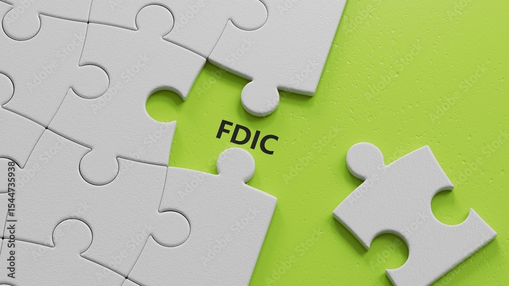Fototapete fdic word written on the white puzzle pieces with missing pieces with copy space.close up of the whi