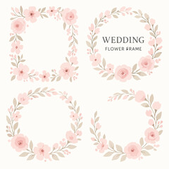 Pink floral vector frame with roses and decorative flower elements for invitations and greeting cards
