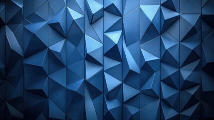 Obraz premium Abstract geometric wall paneling, deep indigo blue, detailed triangles